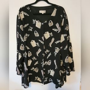 David dart semi sheer graphic blouse